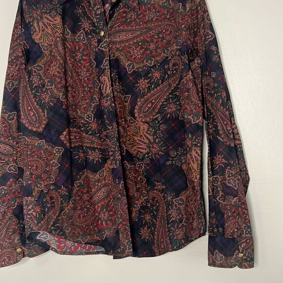 Chaps vintage paisley blouse button up down shirt top - Picture 2 of 10